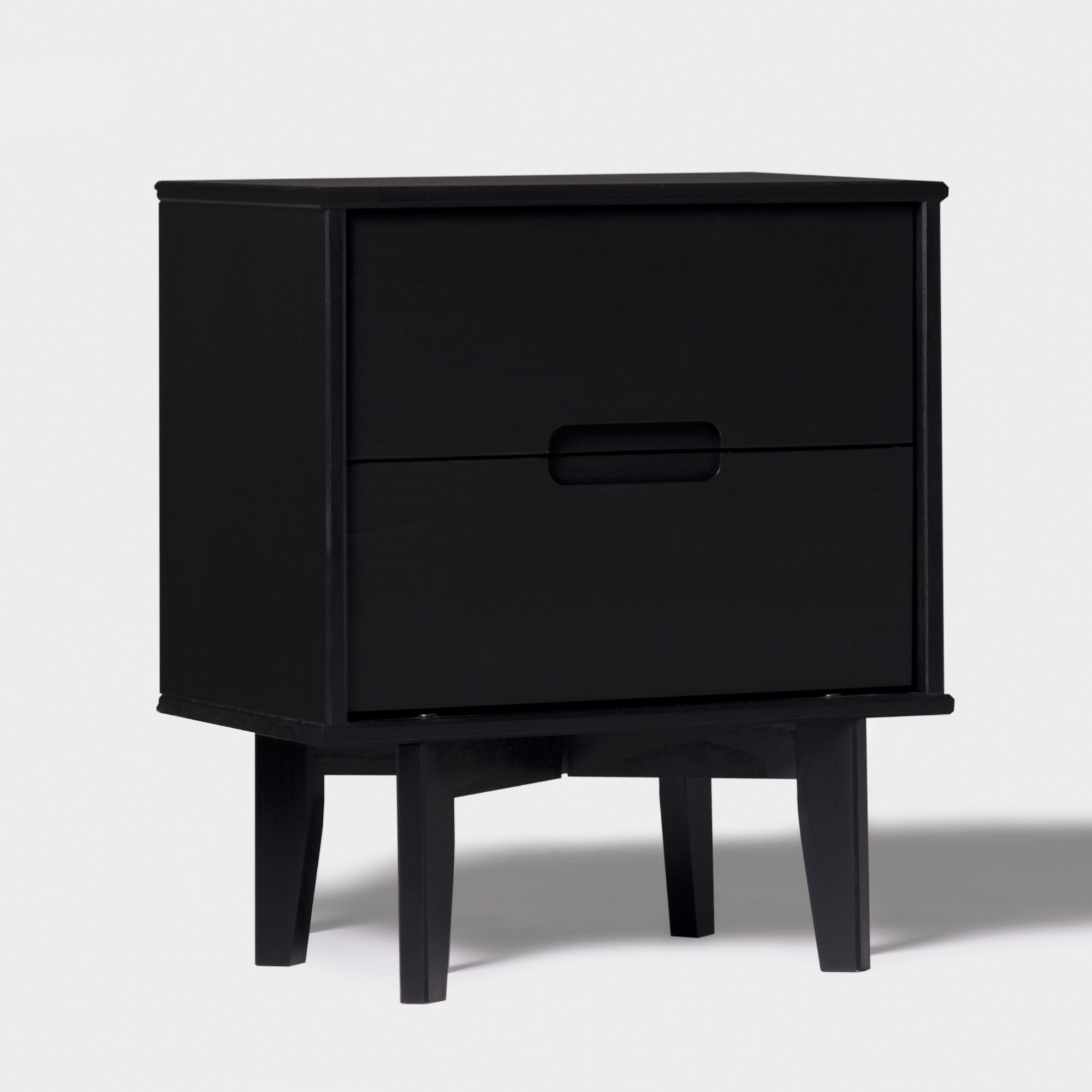 2-Drawer Groove Handle Solid Wood Nightstand – Black - Image 1
