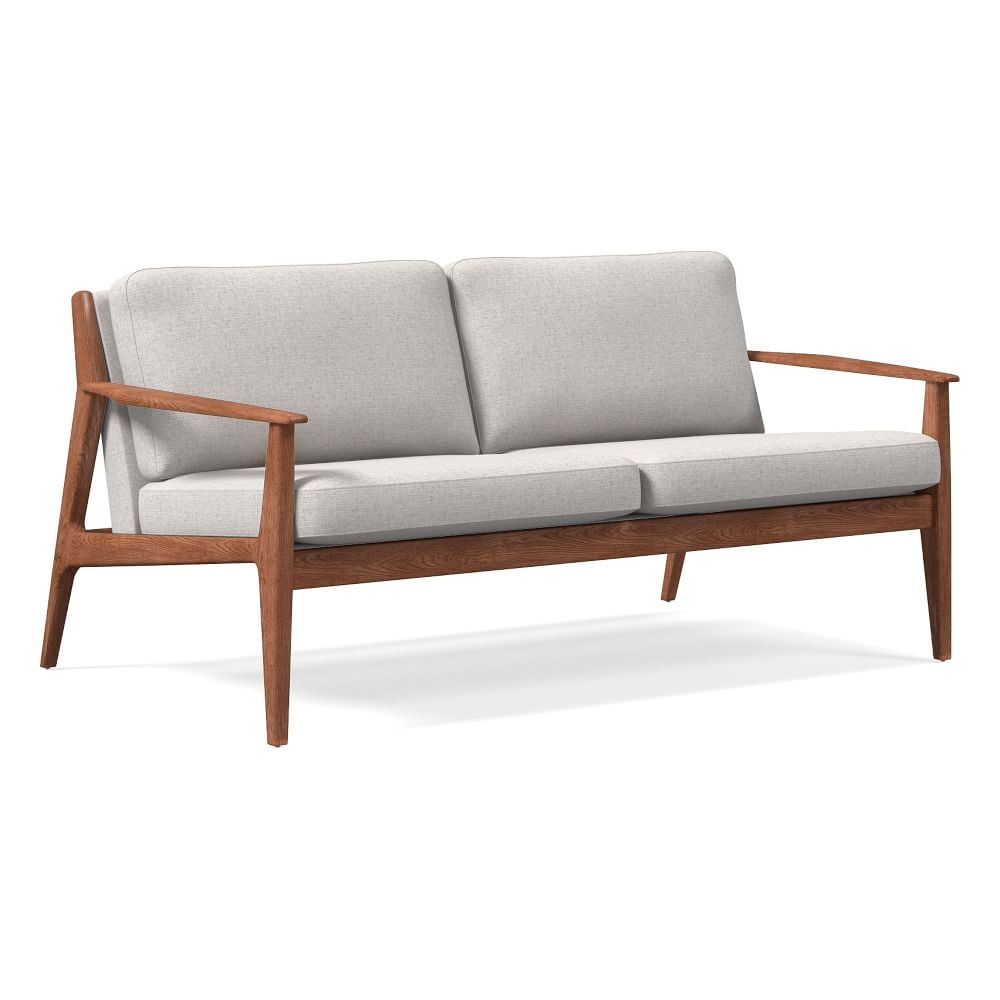 Mid Century Show Wood 66" Sofa, Performance Coastal Linen, Dove, Pecan - Image 0