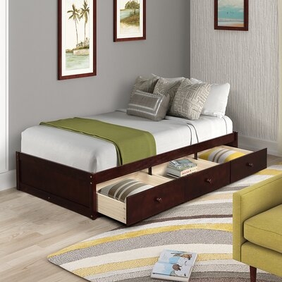Wood Twin Size Bed With 3 Drawers - Image 0