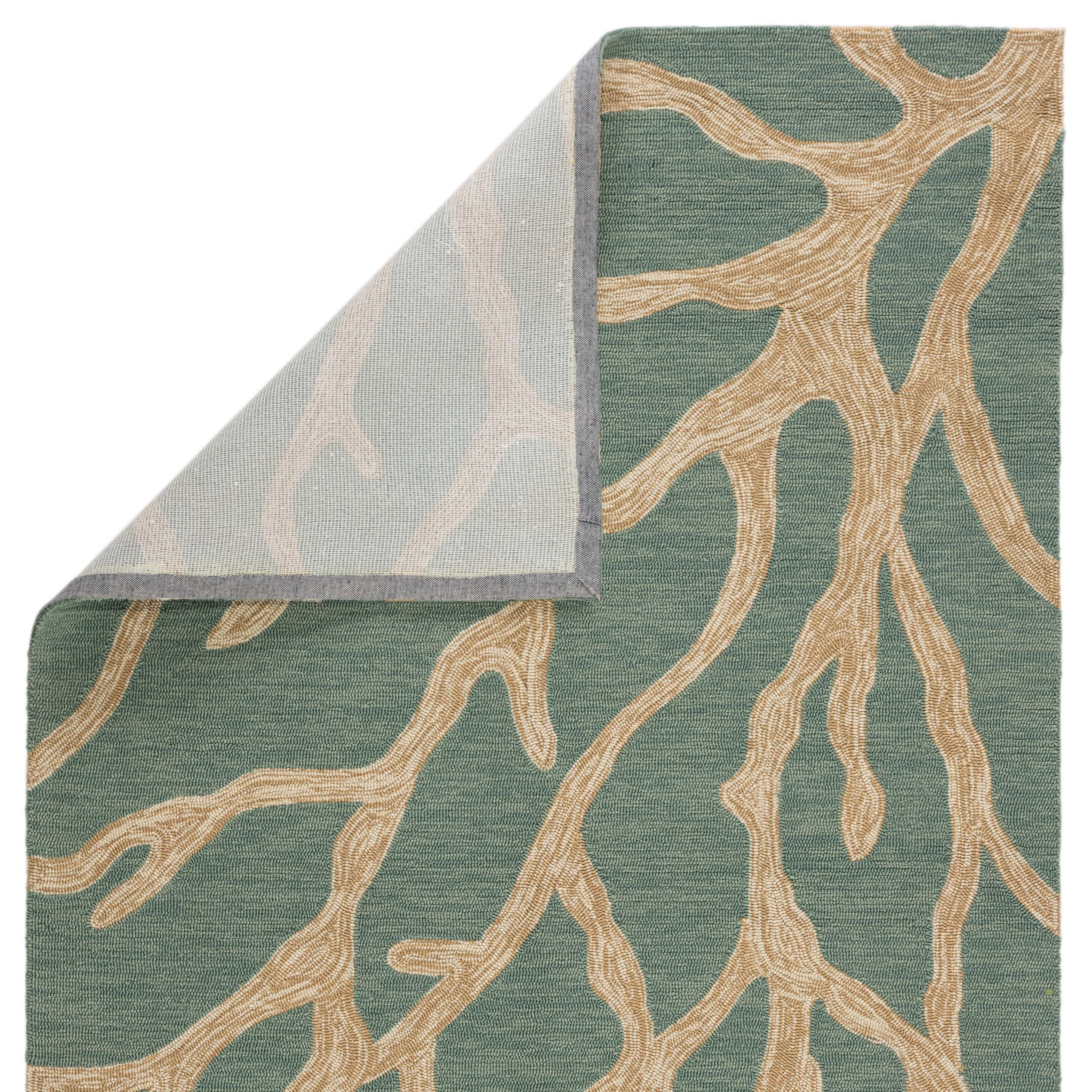 Coral Indoor/ Outdoor Abstract Teal/ Tan Area Rug (9' X 12') - Image 2