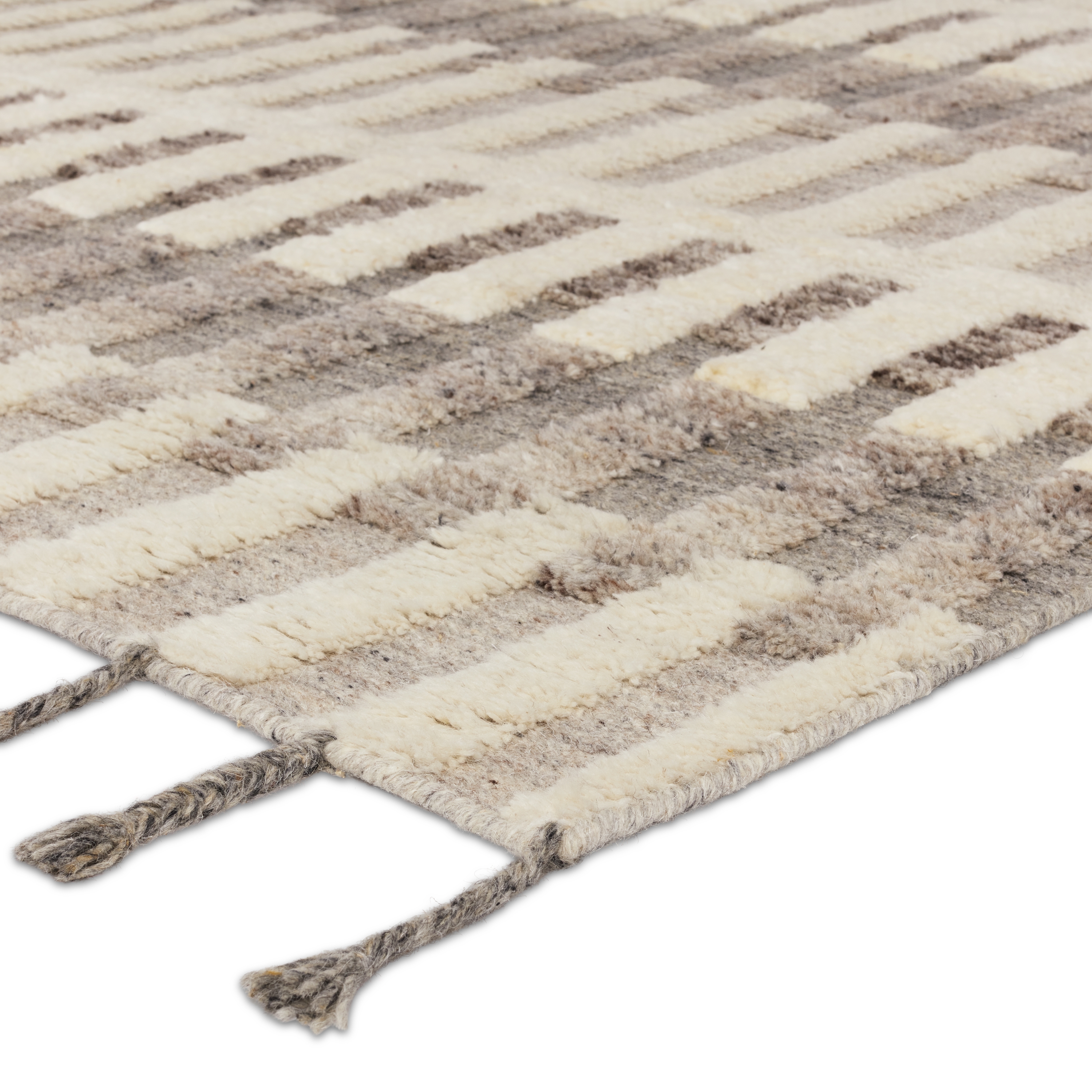 Izza KEO06 Handknotted Stripes Cream and Taupe Area Rug (8'x10') - Image 1
