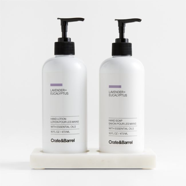 Lavender + Eucalyptus Hand Soap and Lotion Set with White Marble Caddy - Image 0