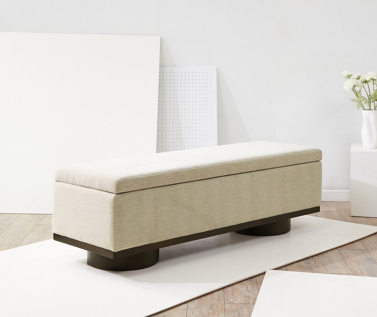 Vianna Boucle Bench - Beige / Walnut - Image 1