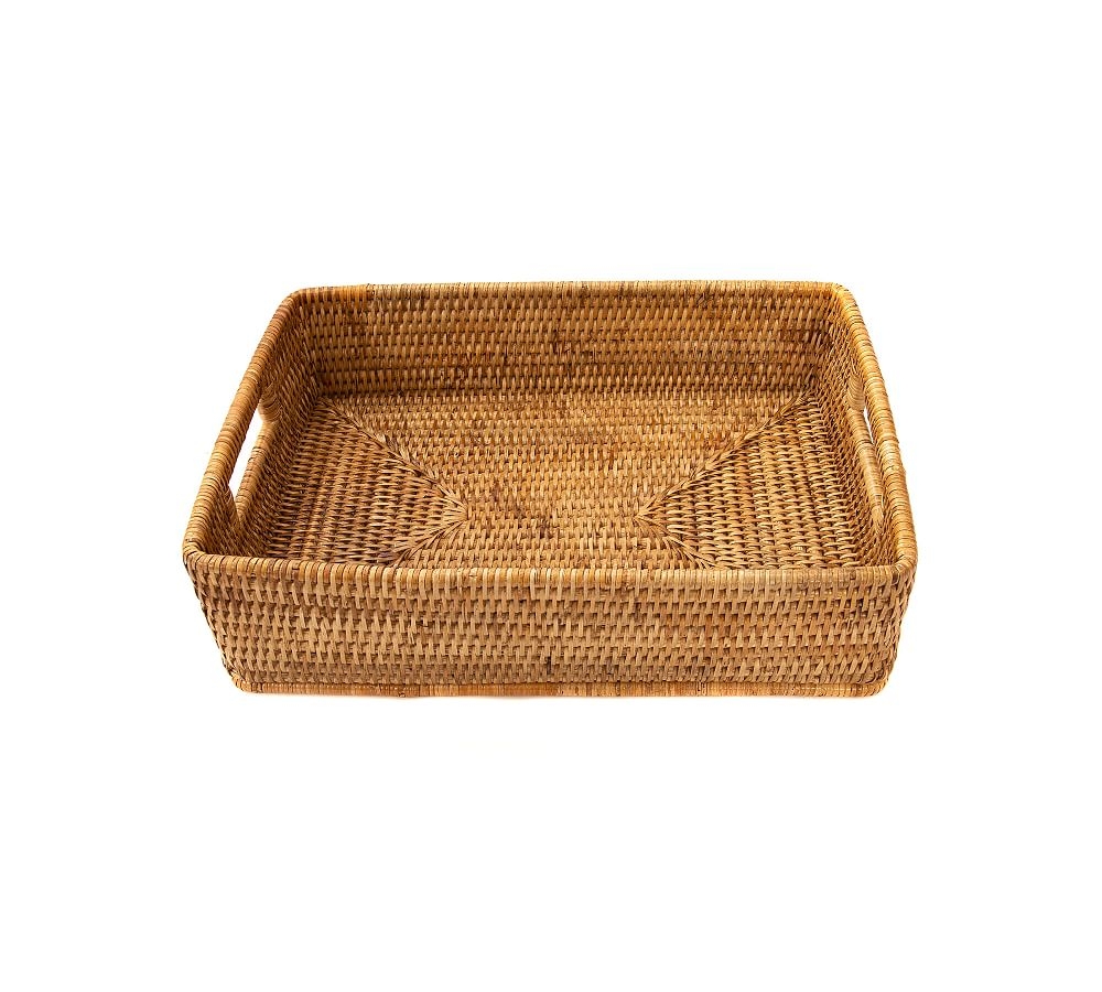 Tava Handwoven Rattan Rectangular Storage Basket, Small, Natural - Image 0