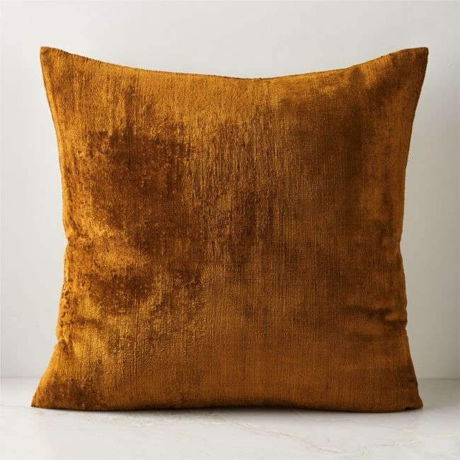 Truette Tapenade Yellow Turkish Silk Throw Pillow with Feather-Down Insert 26''x26" - Image 0