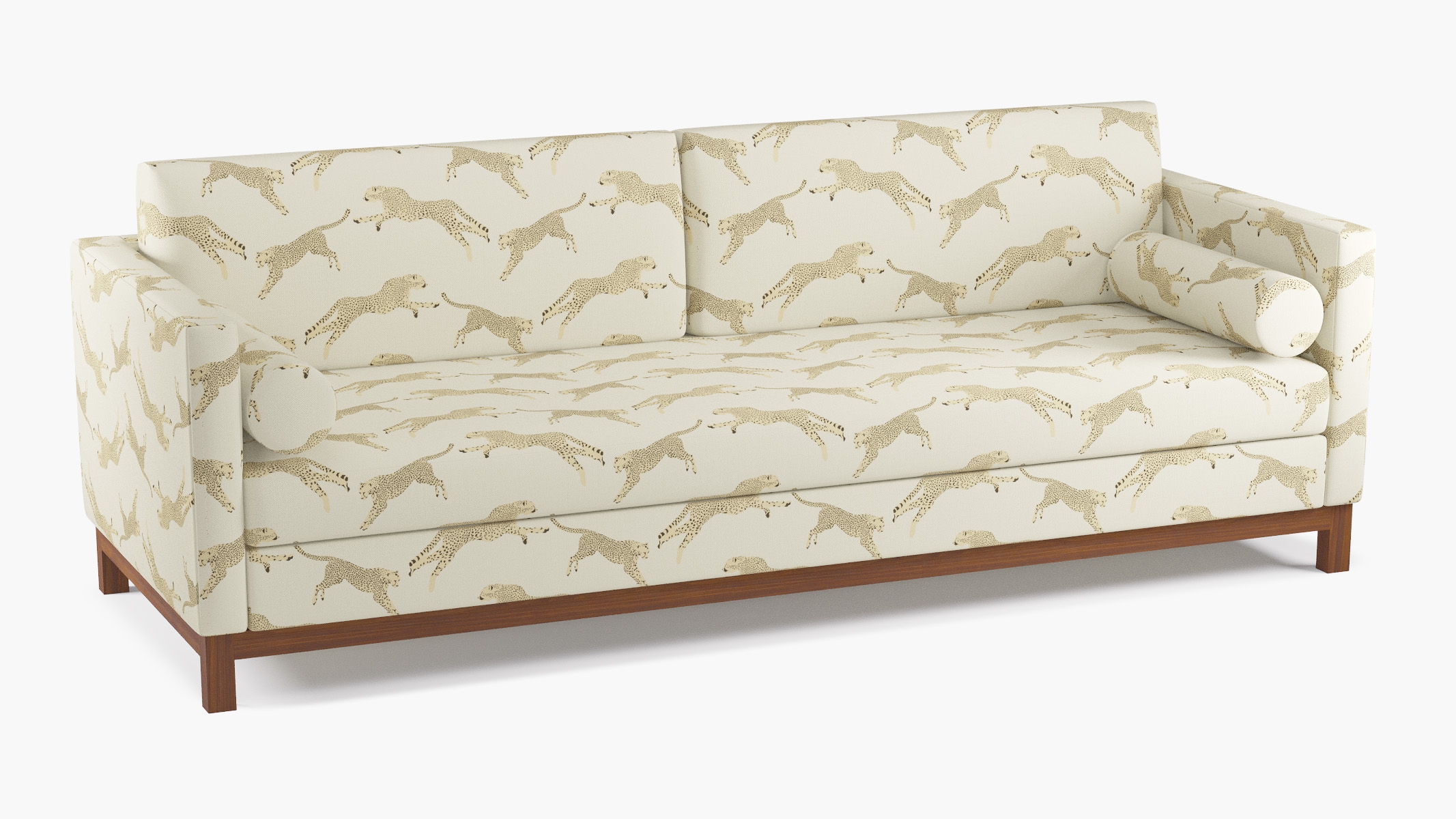 Tailored Tuxedo Sofa, Desert Cheetah, Walnut Wood Rail - Image 1