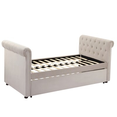 Twin Size Upholstered Daybed With Trundle, Wood Slat Support, - Image 0