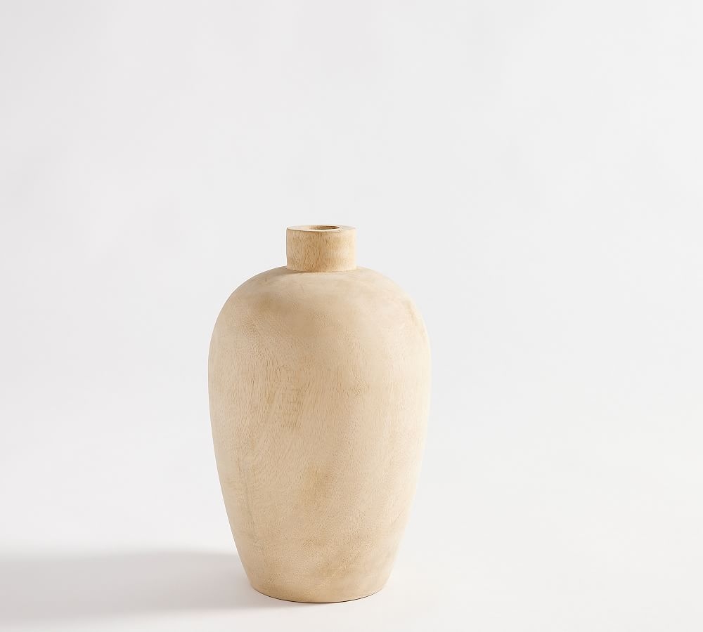 Mango Wood Narrow Neck Vase, Natural - Image 0