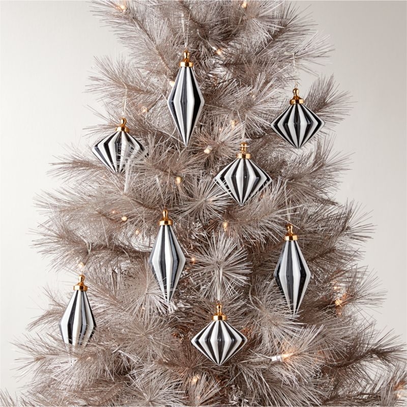Bordeaux Hand-Painted Black and White Glass Christmas Tree Ornaments Set of 8 - Image 1