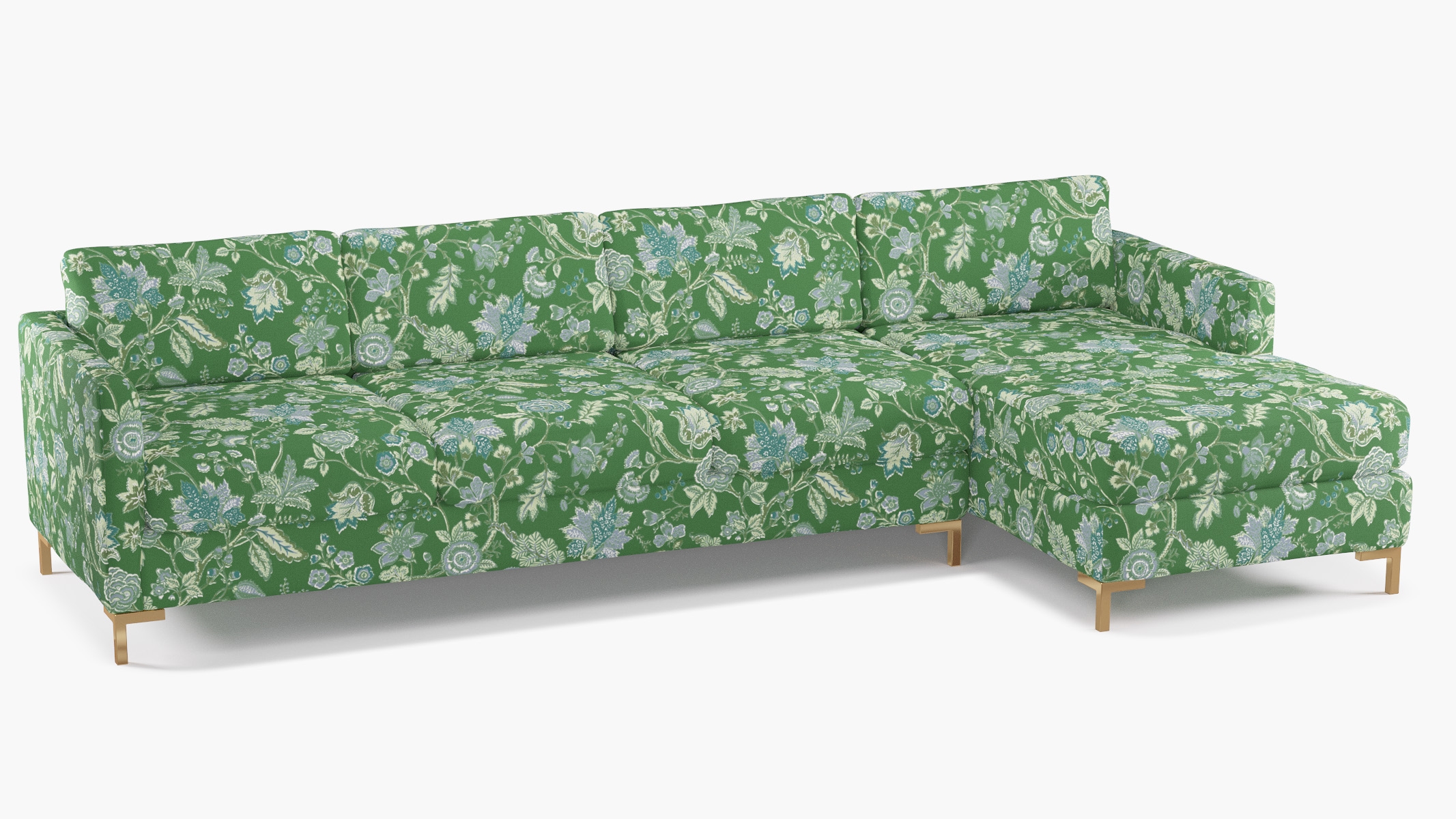 Modern Sectional, Right Facing, Green La Vendee, Brass L Leg - Image 1