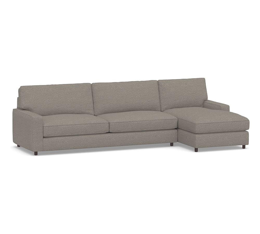 PB Comfort Square Arm Upholstered Left Arm Sofa with Chaise Sectional, Box Edge, Memory Foam Cushions, Performance Chateau Basketweave Light Gray - Image 0