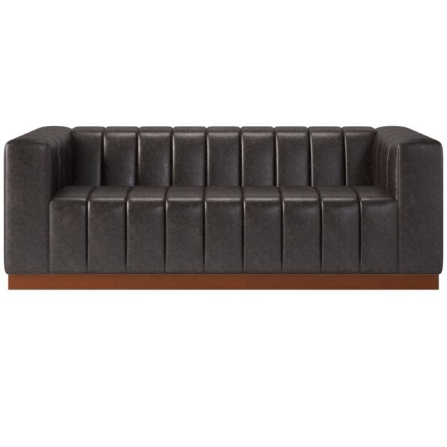 Forte Channeled Leather Sofa with Walnut Base Bello Black - Image 0
