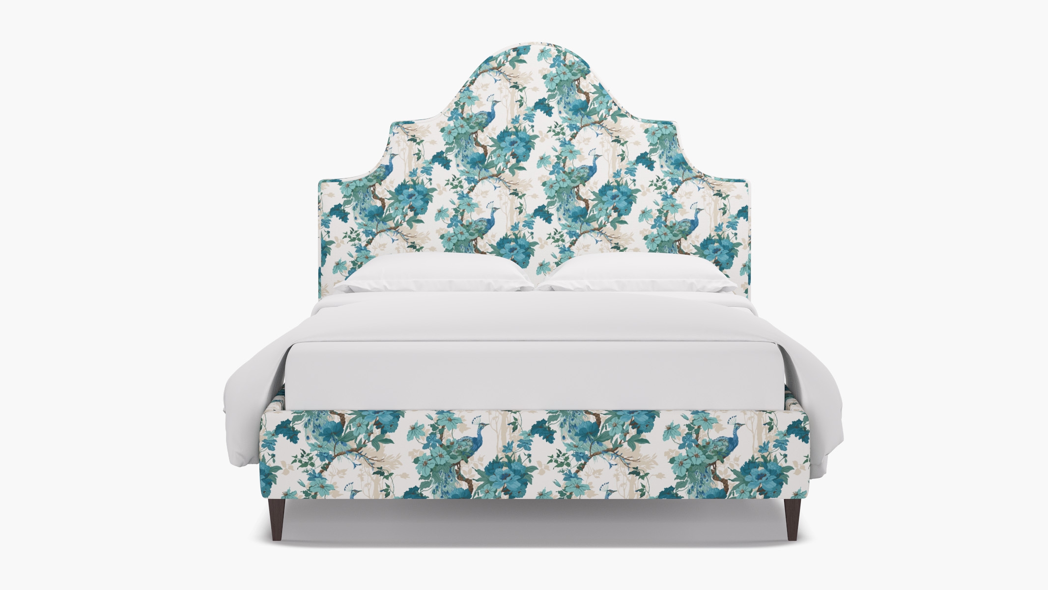 Statement Bed, Turquoise Peacock Park, Espresso Square Tapered Leg, King - Image 0