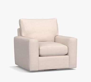 Pearce Modern Square Arm Upholstered Swivel Armchair, Down Blend Wrapped Cushions, Performance Twill Stone - Image 1