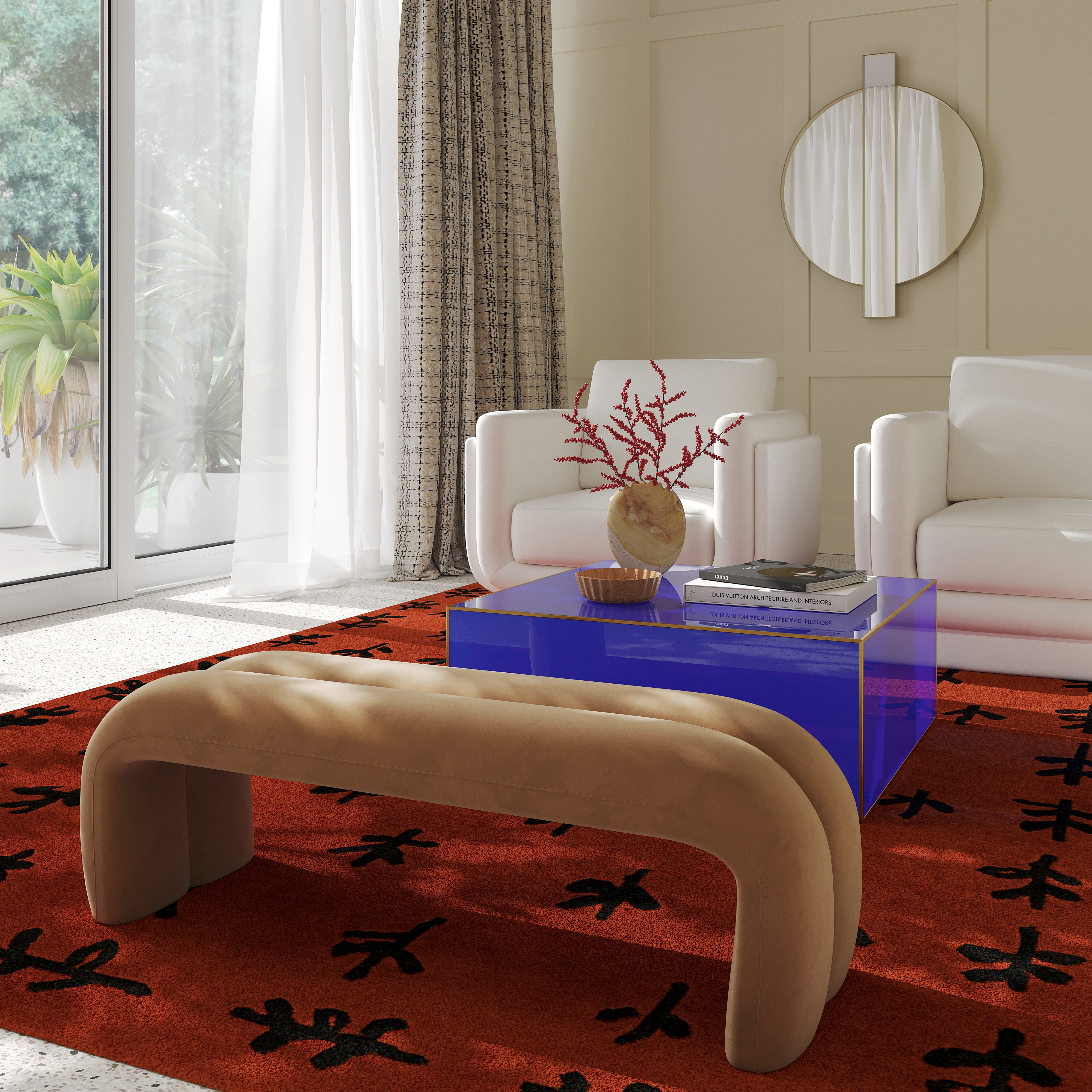 Leigh Taupe Velvet Channeled Bench - Image 2