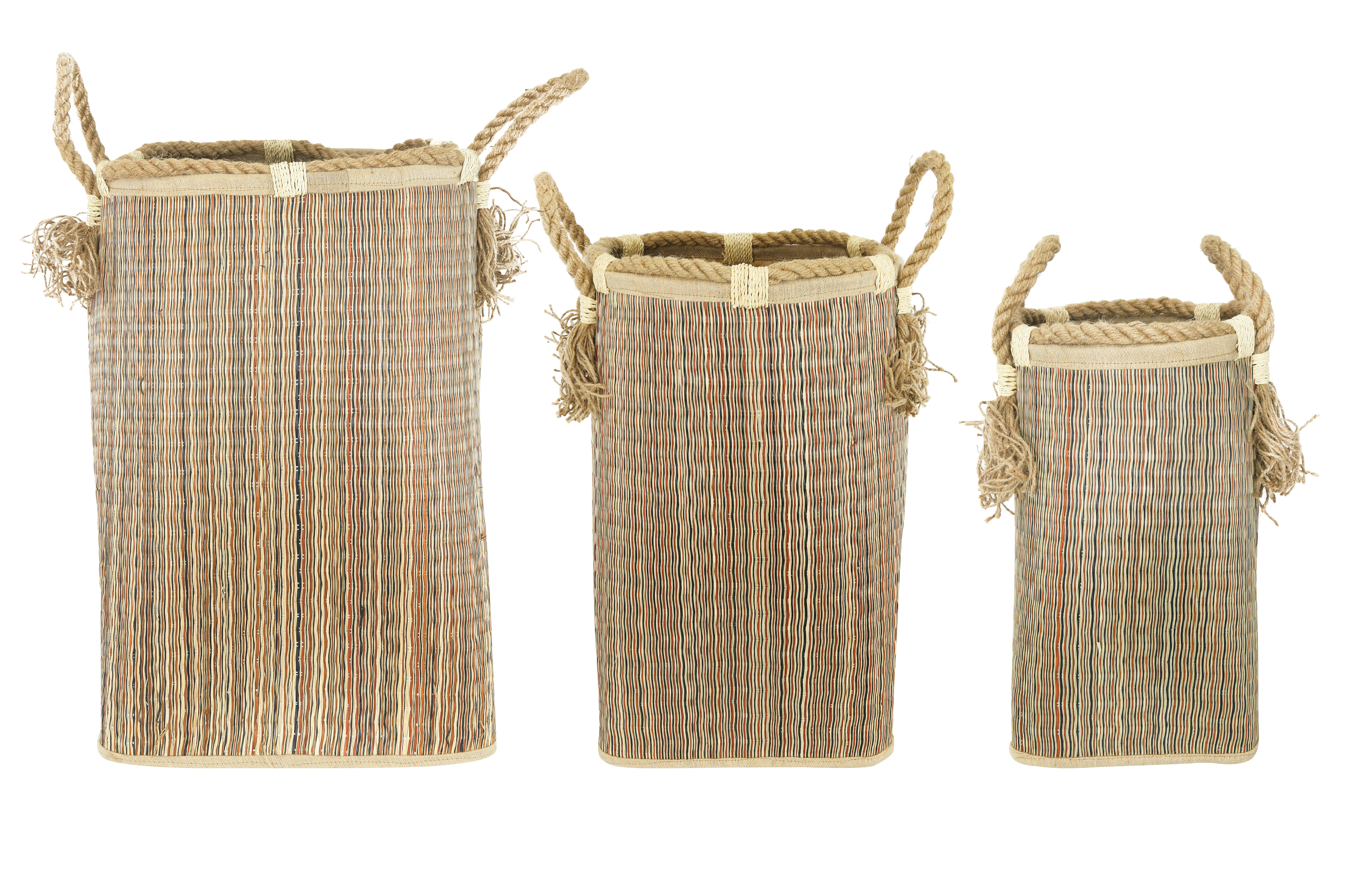 14.25", 18" & 22" Handwoven Seagrass Baskets with Handles & Tassels (Set of 3 Sizes) - Image 0
