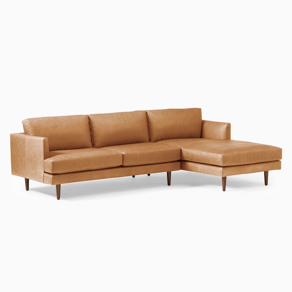 Haven Loft 99" Right 2-Piece Chaise Sectional, Vegan Leather, Saddle, Pecan - Image 0