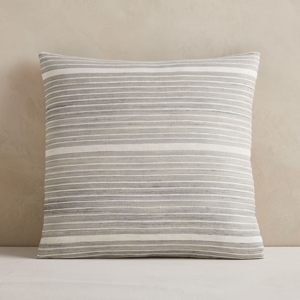 Silk Mini Stripe Pillow Cover, 20"x20", Pearl Gray - Image 0
