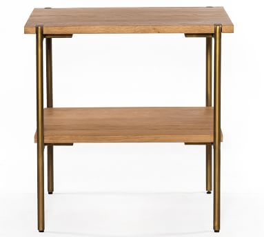 Archdale Rectangular Side Table, Satin Brass & Natural Oak - Image 3