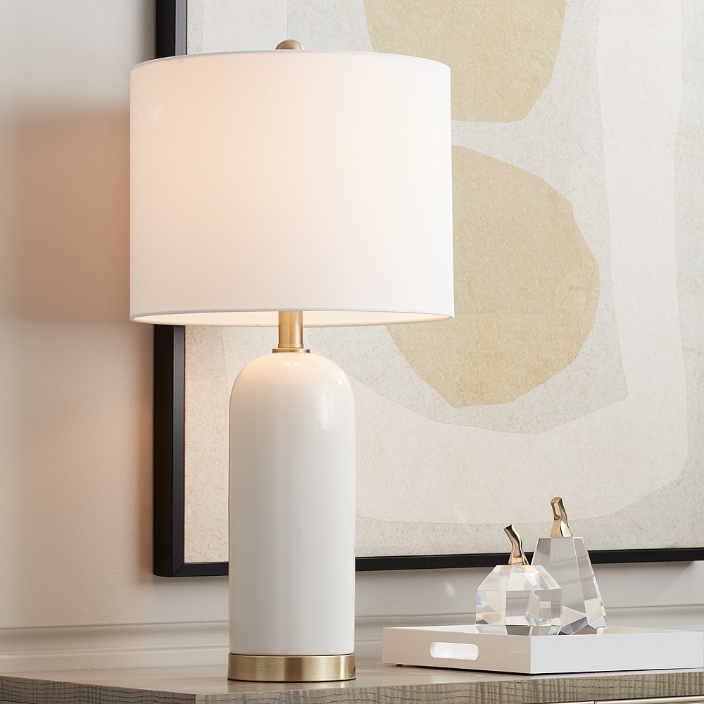 360 Lighting Draper 26" Gold and White Modern Ceramic Table Lamp - Image 0