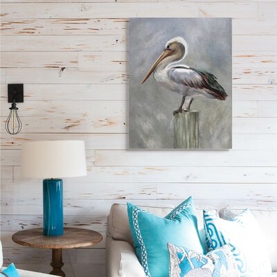 Pelican Resting On Wooden Pillar Soft Grey - Image 0