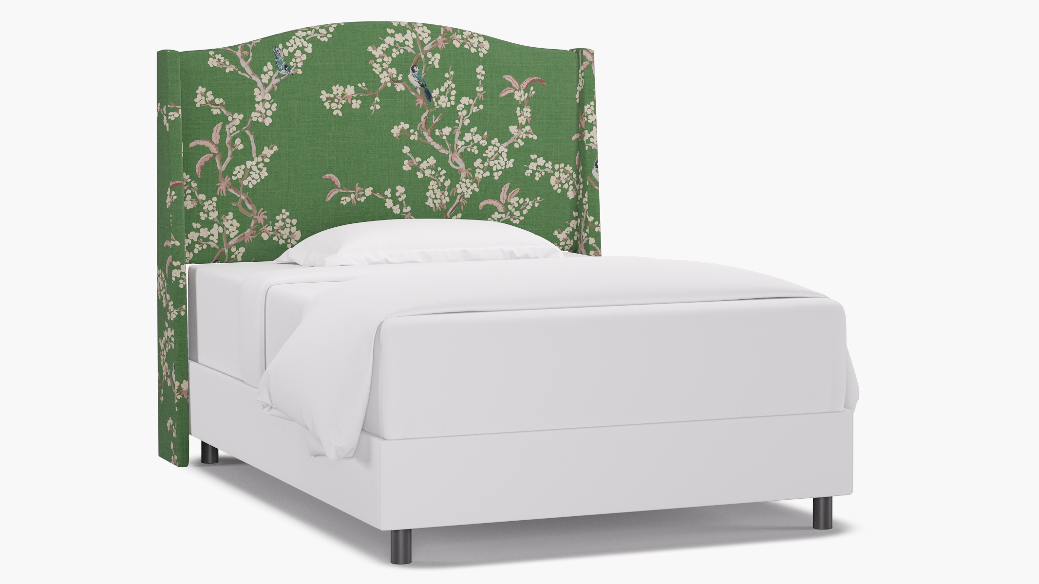 Classic Wingback Headboard, Jade Cherry Blossom, Full - Image 0