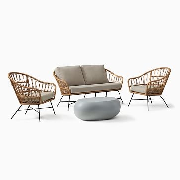 Pebble Outdoor 36 in Oval Coffee Table, Gray Concrete - Image 1
