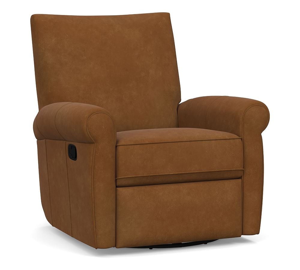 Grayson Leather Swivel Recliner, Polyester Wrapped Cushions, Nubuck Caramel - Image 0