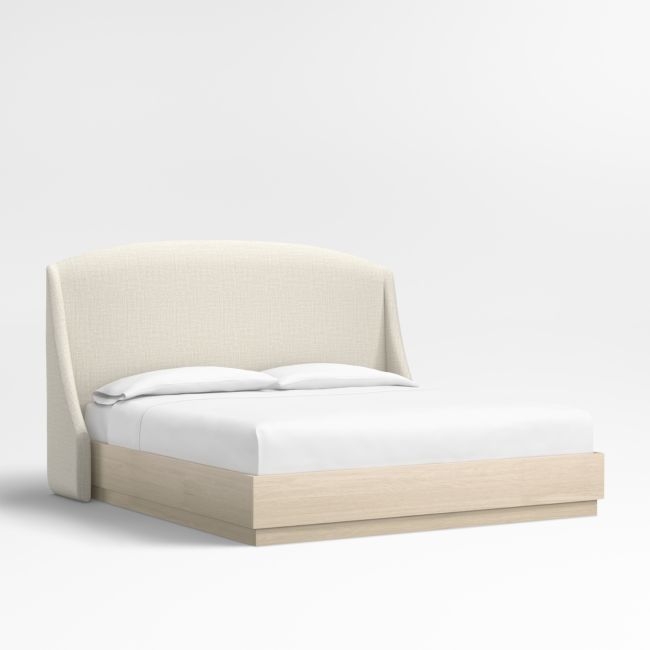 Lafayette 56" Natural Beige Upholstered King Headboard with Batten White Oak Bed Base - Image 0