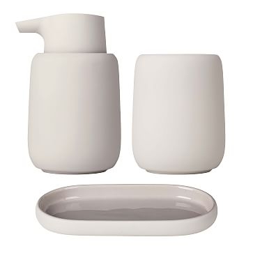 Blomus SONO Soap Dispenser, Tumbler & Tray Moonbeam, Cream, Set of 3 - Image 2
