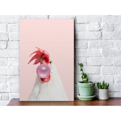 Rooster With Pink Gum Prints Animal Blowing Bubble Gum Painting Artwork Pink Mood Poster Cute Rooster Canvas Decor Artwork Animal Collection For Office Decor Housewarming Gifts Ideas - Image 0