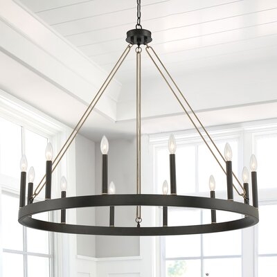 Arwood 12 - Light Candle Style Wagon Wheel Chandelier with Wood Accents - Image 0