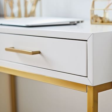 Blaire Classic Desk + Drawer Storage Set, Lacquered Simply White, White Glove Delivery - Image 3
