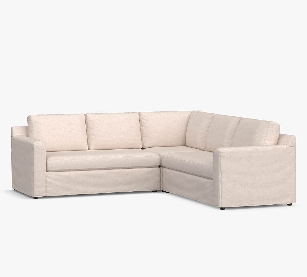 Shasta Square Arm Slipcovered 3-Piece L-Shaped Corner Sectional, Polyester Wrapped Cushions, Performance Heathered Basketweave Dove - Image 0