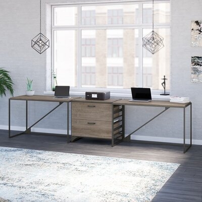 Bush Furniture Refinery 2 Person Industrial Desk Set With Lateral File Cabinet In Cottage White - Image 0