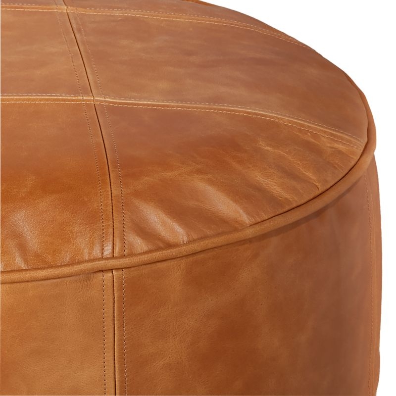 Round Pouf-Ottoman, Saddle Leather - Image 1