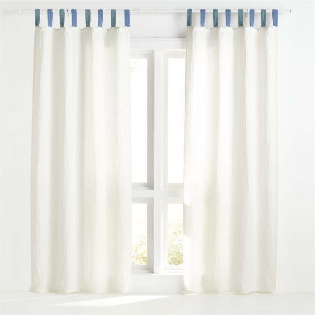 96" Blue Tab Muslin Curtain Panel - Image 0