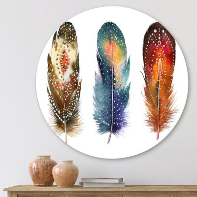 Colourful Boho Feather Set IX - Bohemian & Eclectic Metal Circle Wall Art - Image 0
