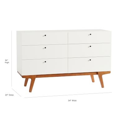 west elm x pbt Modern 6-Drawer Wide Dresser, White/Pecan - Image 3