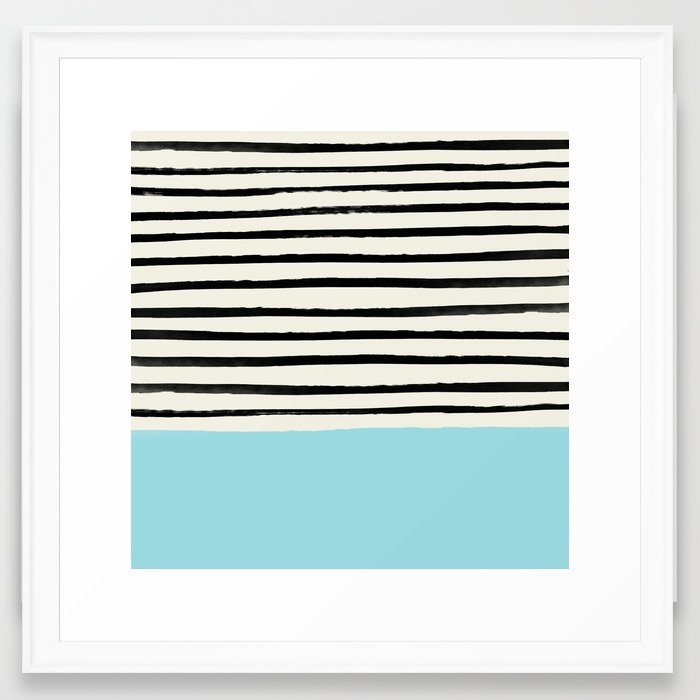 Sky Blue X Stripes Framed Art Print by Leah Flores - Scoop White - MEDIUM (Gallery)-22x22 - Image 0