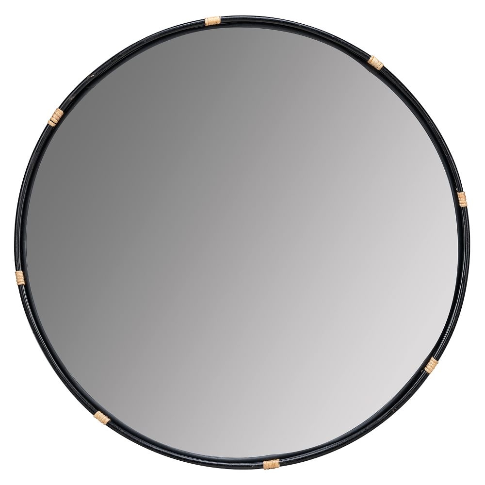 Round Natural Rattan Mirror, Black - Image 0