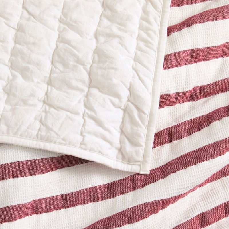 Red Striped Waffle Weave Organic Cotton Baby Crib Quilt - Image 3