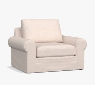 Big Sur Roll Arm Swivel Armchair Slipcover, Twill White - Image 1