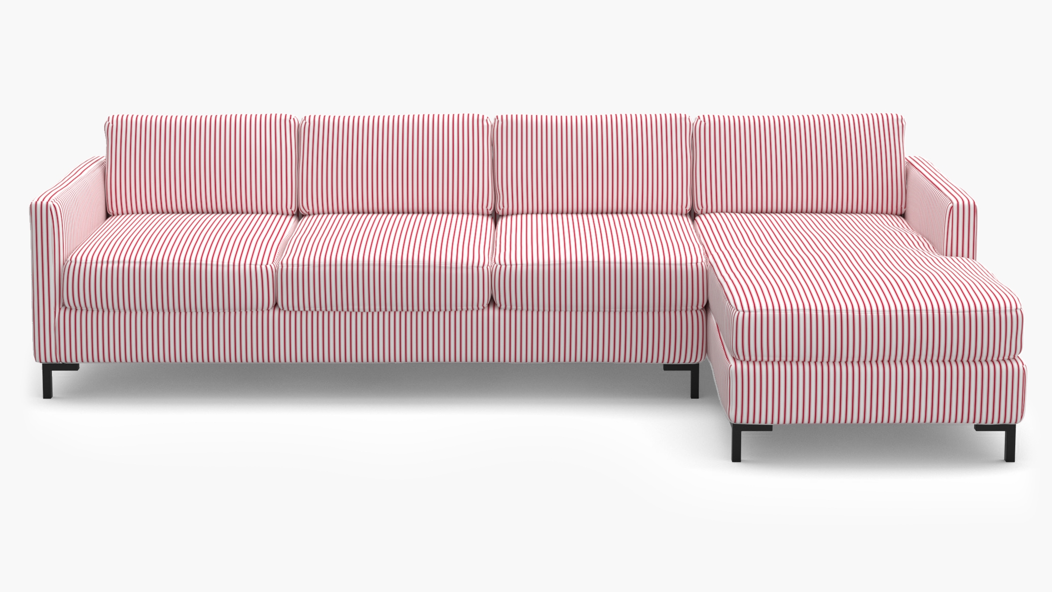 Modern Sectional, Right Facing, Red Classic Ticking Stripe, Bronze L Leg - Image 0