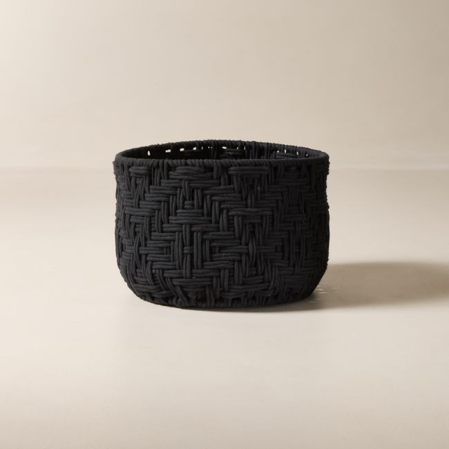 Rowen Handwoven Round Black Cotton Storage Basket Medium - Image 0