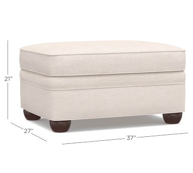 Chesterfield Upholstered Ottoman, Polyester Wrapped Cushions, Performance Heathered Basketweave Alabaster White - Image 1