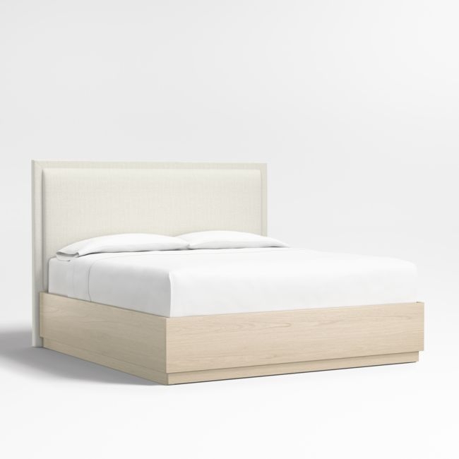 Meraux 56" Ivory King Upholstered Headboard with Batten White Oak Storage Bed Base - Image 0