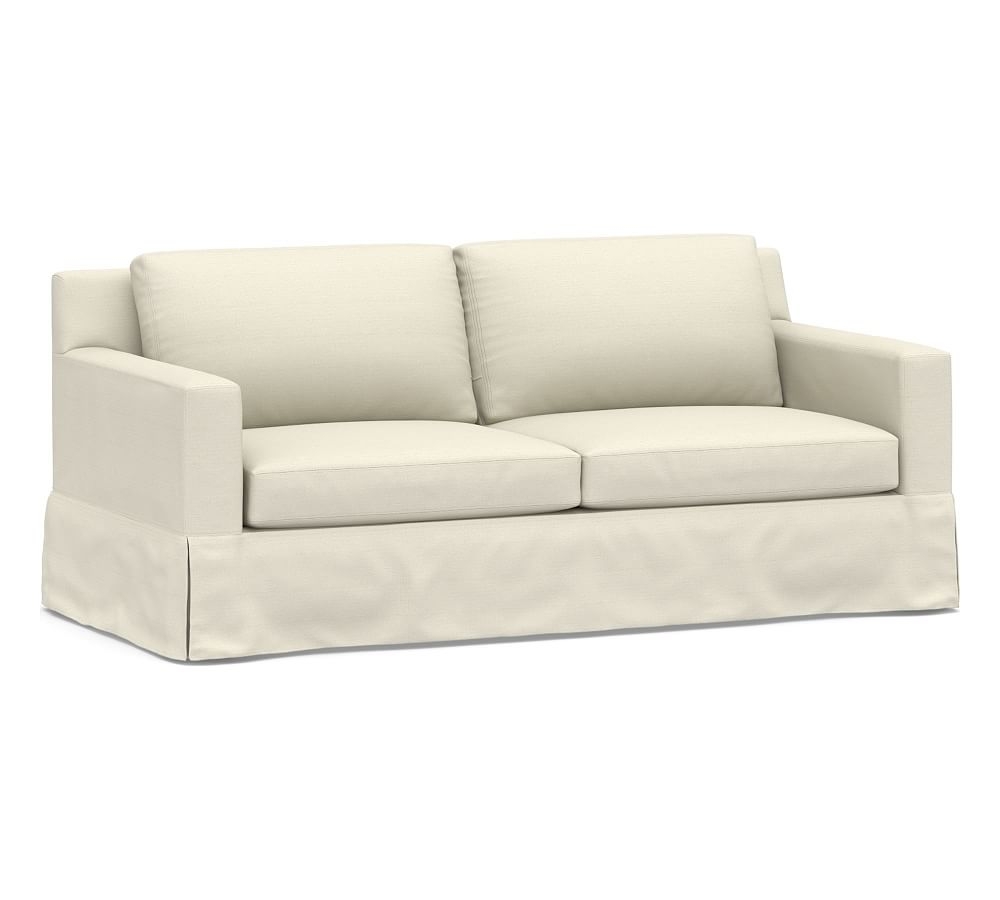 York Square Arm Slipcovered Grand Sofa 95.5" with Bench Cushion, Down Blend Wrapped Cushions, Performance Everydaylinen(TM) by Crypton(R) Home Ivory - Image 0
