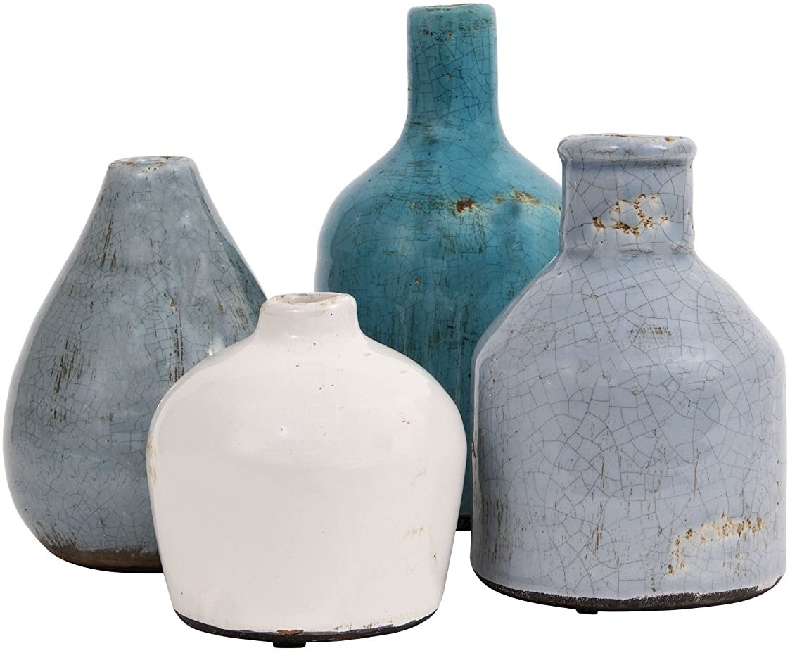 Blue & Ivory Terracotta Vases (Set of 4 Sizes) - Image 1
