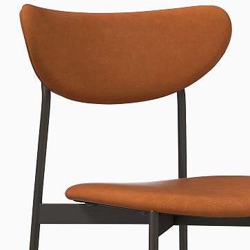 Modern Petal Fully Upholstered Dining Chair, Vegan Leather, Molasses, Chrome - Image 3